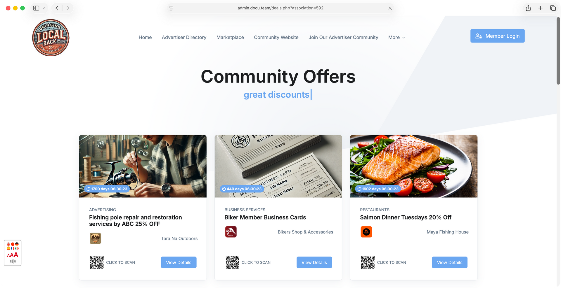A screenshot of the community offers page on a website.