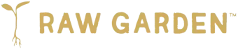 Raw Garden logo with gold sprout icon and text on white background