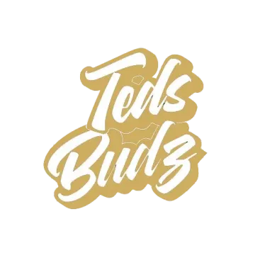 Gold script logo reading “Teds Budz” on a white background