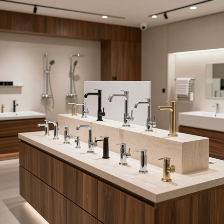 Exhibición de griferías de baño