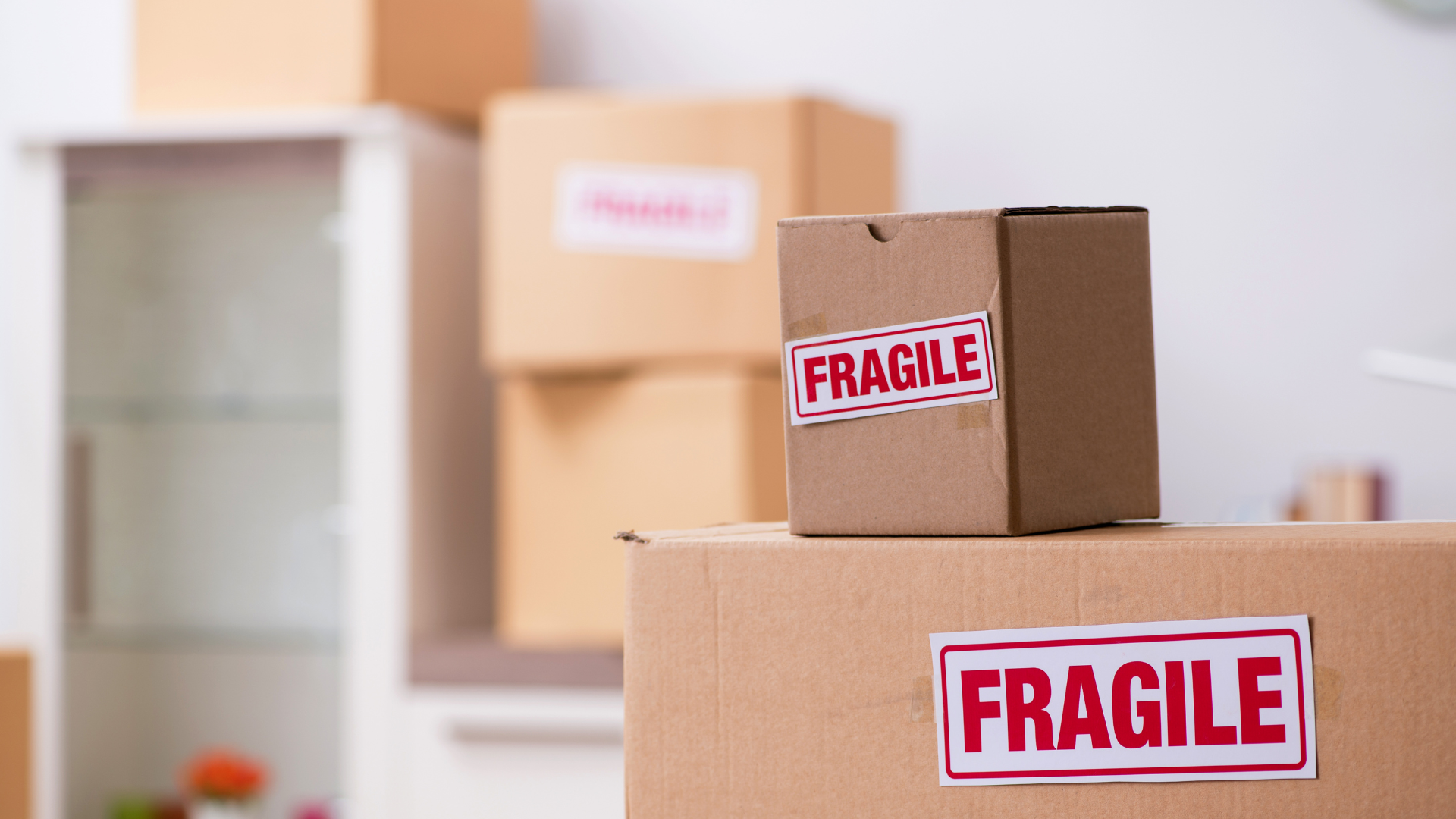 Cardboard boxes labeled