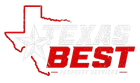 Red outline of Texas with white star and faded “TEXAS,” bold red “BEST” text