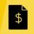 Black document icon with a gold dollar sign and folded corner, representing money or finance.