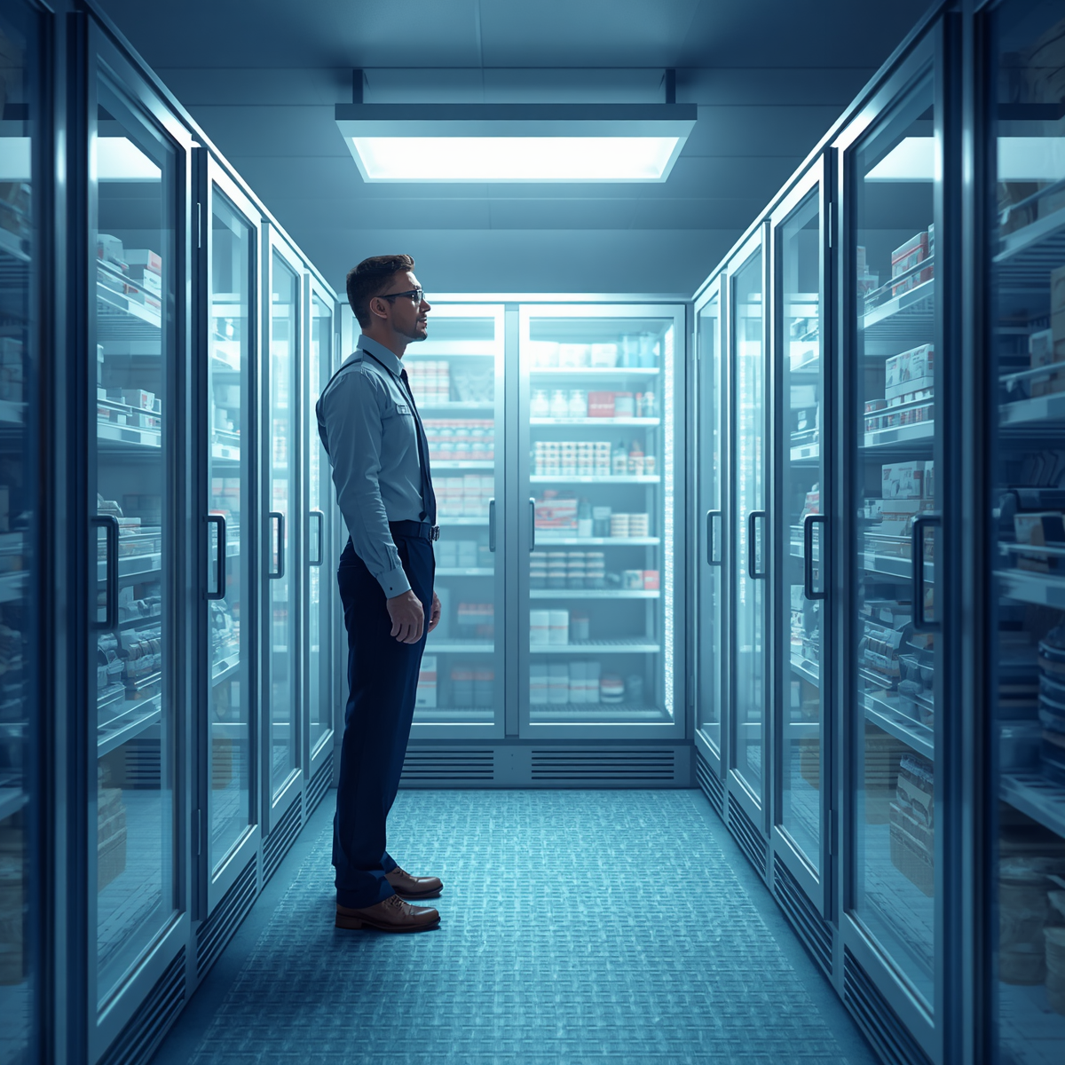 Certified commercial refrigeration repair technician servicing a walk-in cooler in Wichita, KS