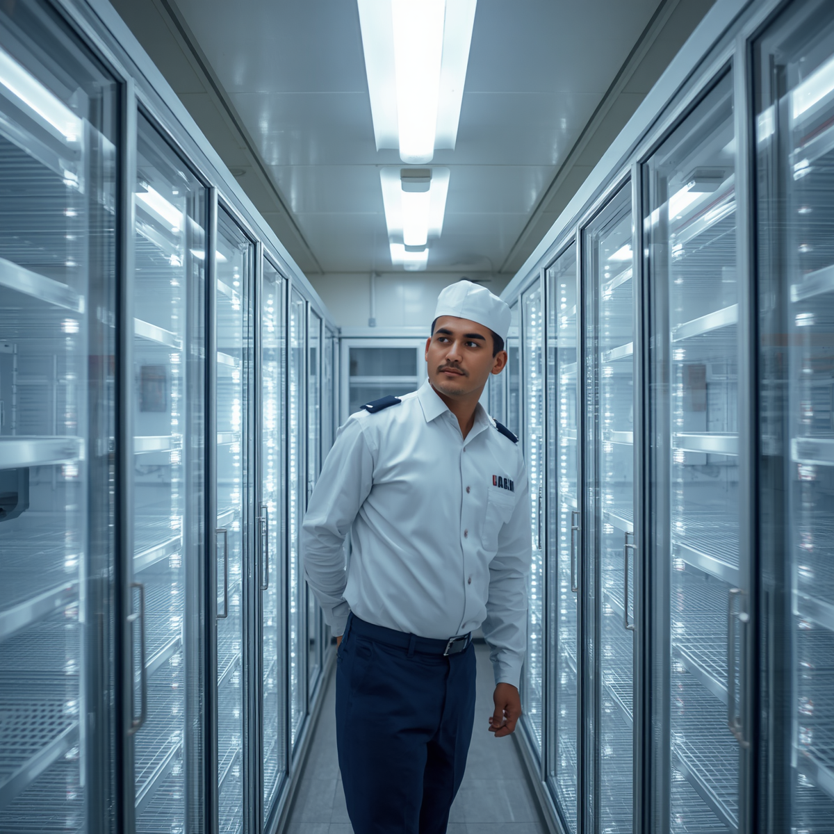 Certified commercial refrigeration repair technician servicing a walk-in cooler in Wichita, KS