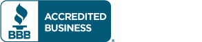 BBB Accredited Business logo: a blue rectangle with a flame and