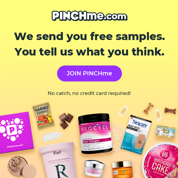 An advertisement for pinchme.com that says we send you free samples