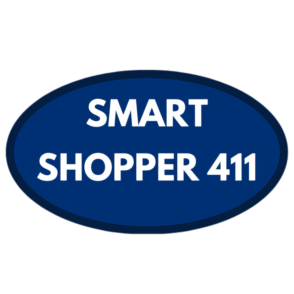 A blue sign that says smart shopper 411 on it.