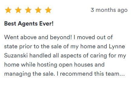 Five-star review praising agents for handling home sale and hosting open houses while seller moved out of state