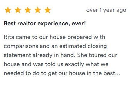 Five-star realtor review praising Rita's prepared house tour and clear sales guidance