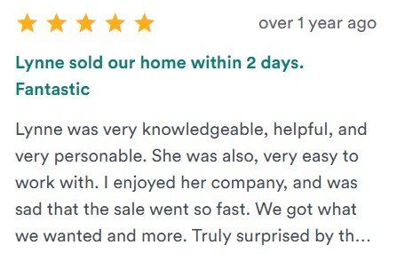 Five-star review saying “Lynne sold our home within 2 days. Fantastic.”