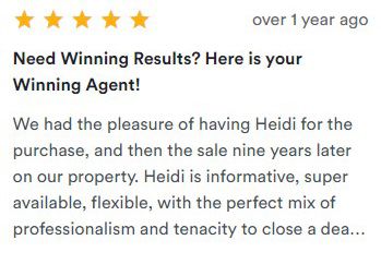 5-star review praising Heidi as an informative, flexible real estate agent
