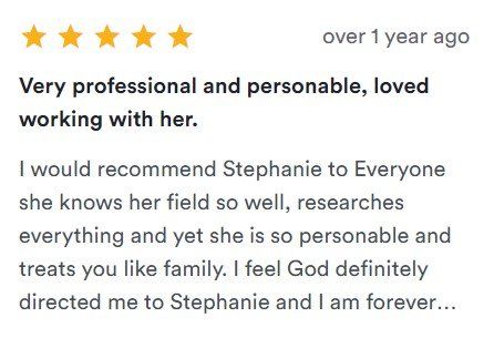 Five-star review praising Stephanie as professional, personable, and highly recommended