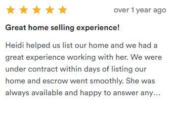 Five-star customer review praising a great home selling experience with Heidi
