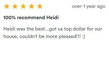 5-star review saying “100% recommend Heidi” and praising her for getting top dollar for a house