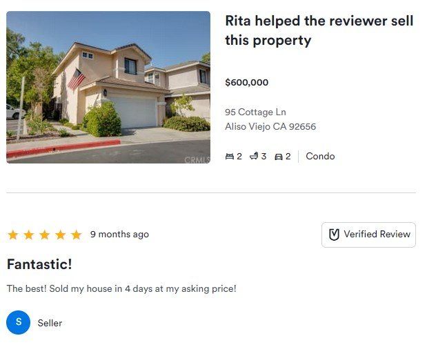House sold by Rita in Las Vegas with five-star review and “Fantastic!” testimonial