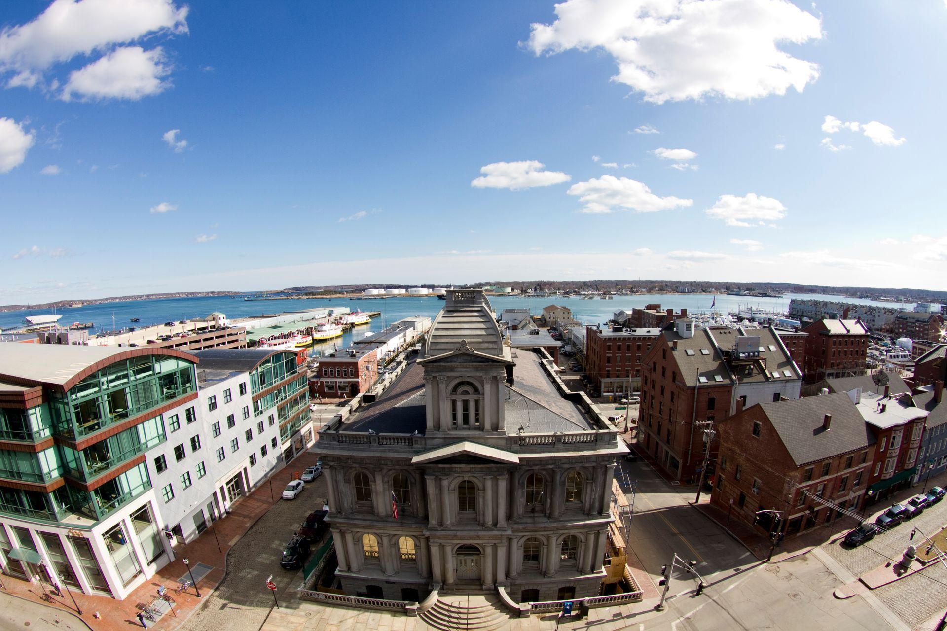 Many buildings on the coast