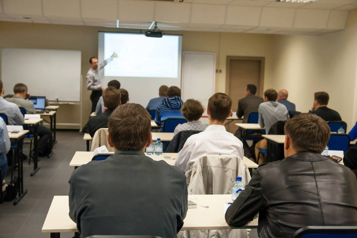 Rear view of people in a real estate broker class near Louisville and Lexington, Kentucky (KY)