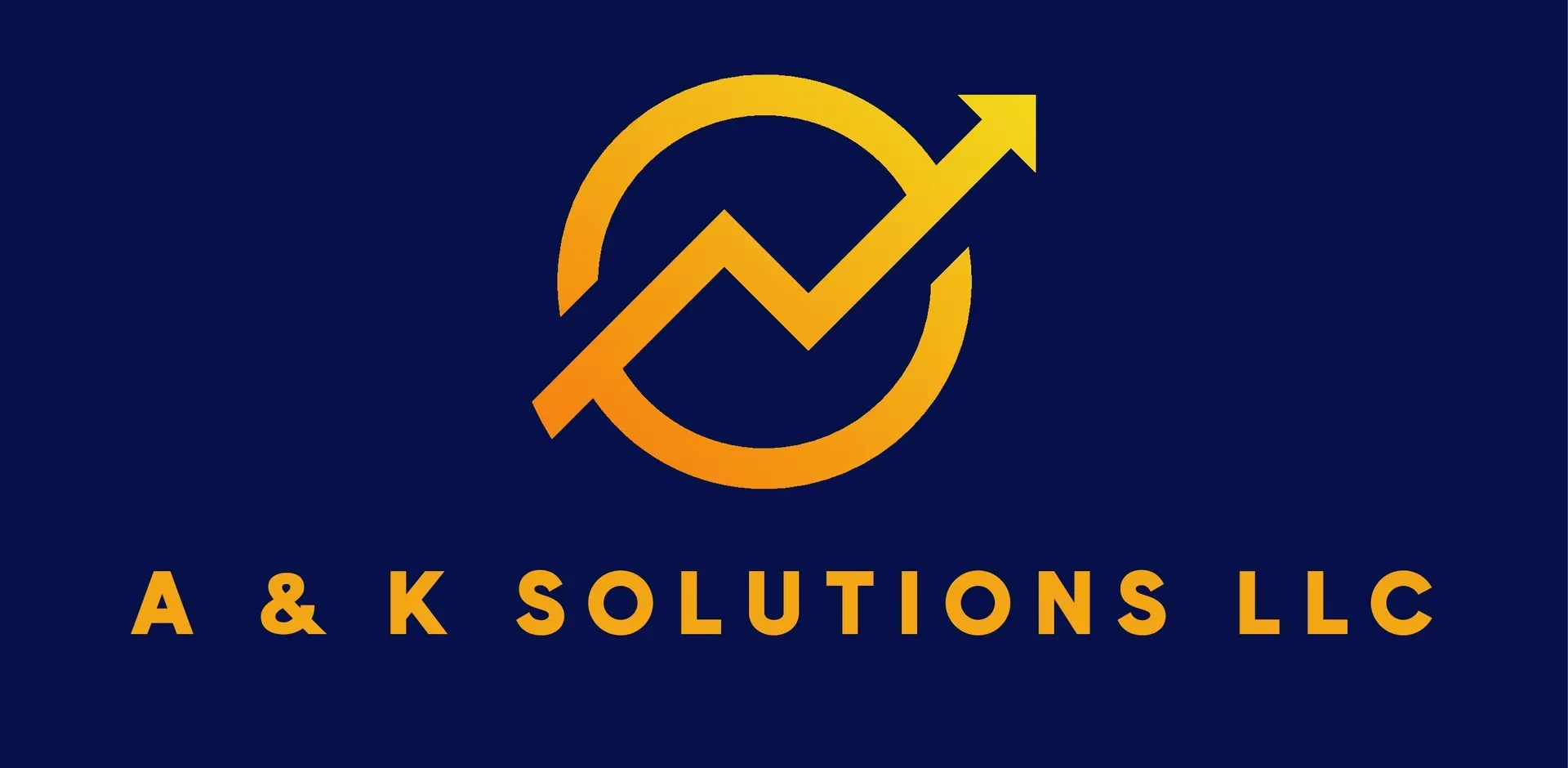 A&K Solutions LLC logo in gold on a dark blue background with an upward arrow and graph line