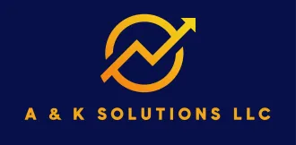 A&K Solutions LLC logo in gold on a dark blue background with an upward arrow and graph line