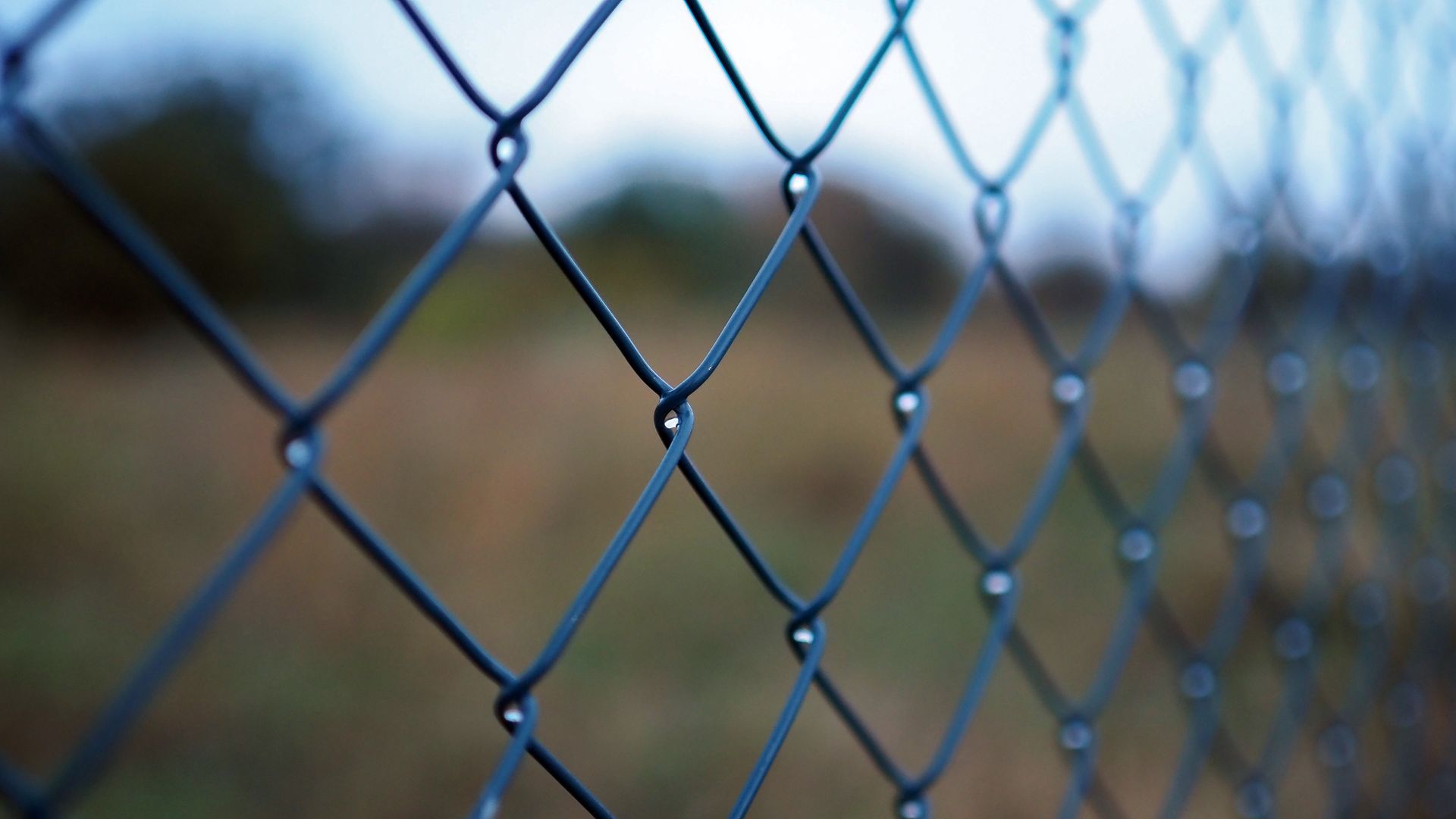Close-up of a chain-link fence with diamond-shaped wire mesh pattern.