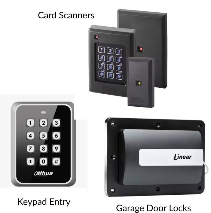 Commercial keypad entry, Card scanner entry lock, and garage door lock.