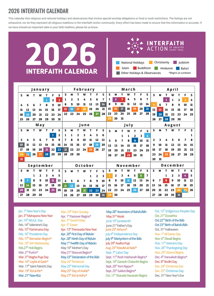 2026 World Religion Calendar