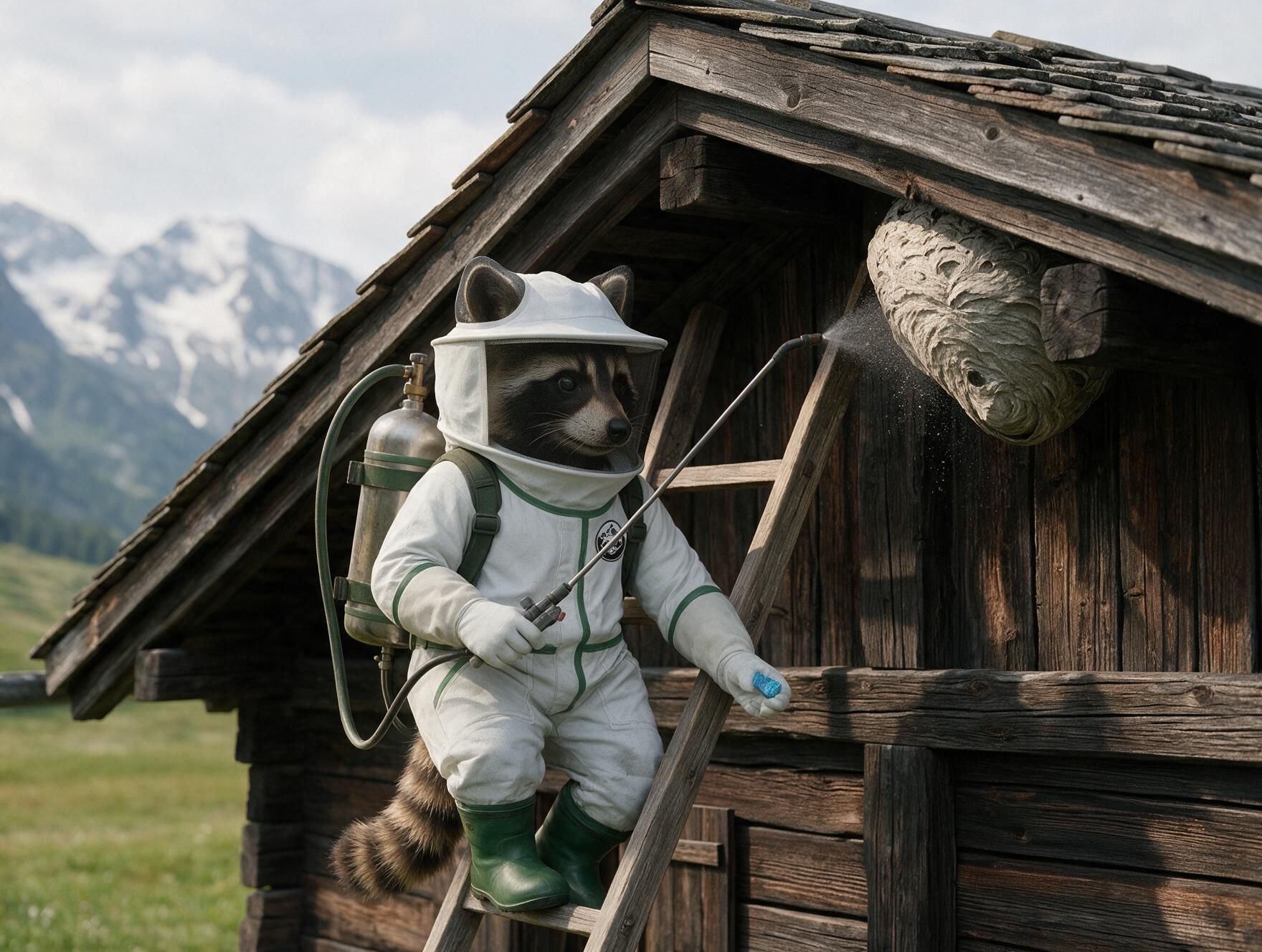 Nid de frelons européens installé dans une charpente en Savoie avant intervention.