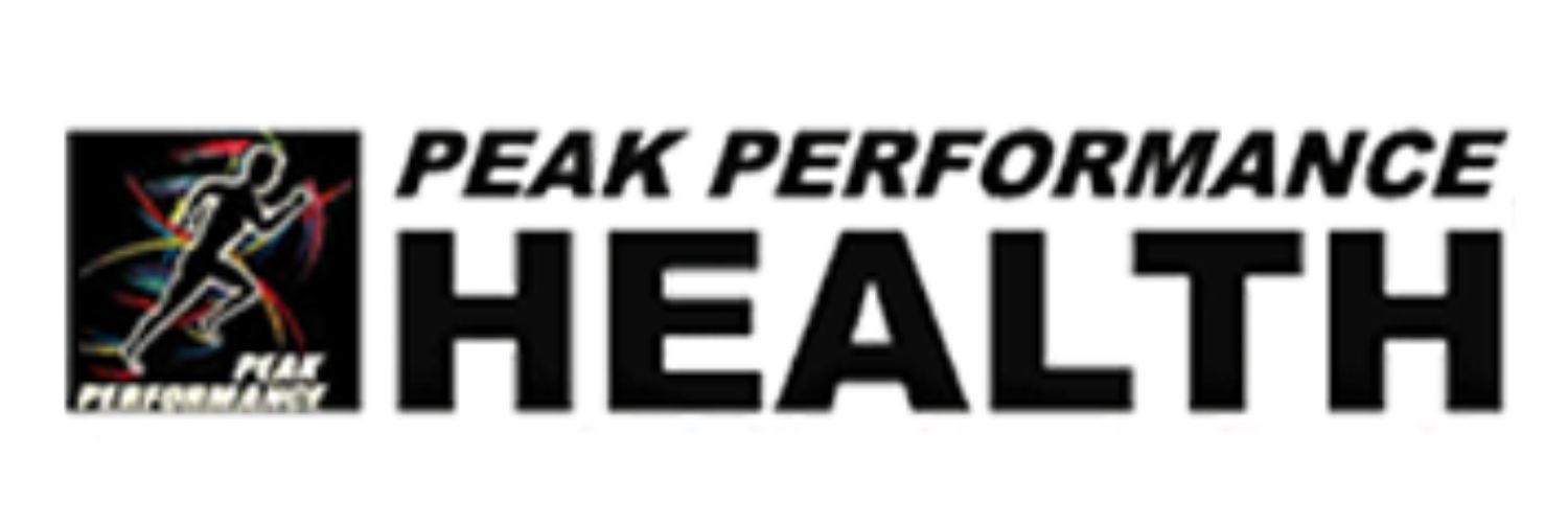Logo for Peak Performance Health; features a runner silhouette in a square and bold text.
