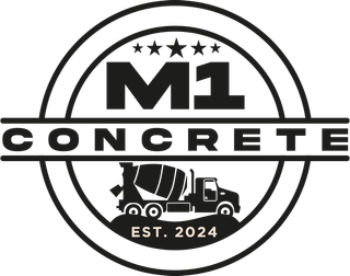M1 Concrete Inc The logo for m1 concrete is black and white and shows a concrete truck.