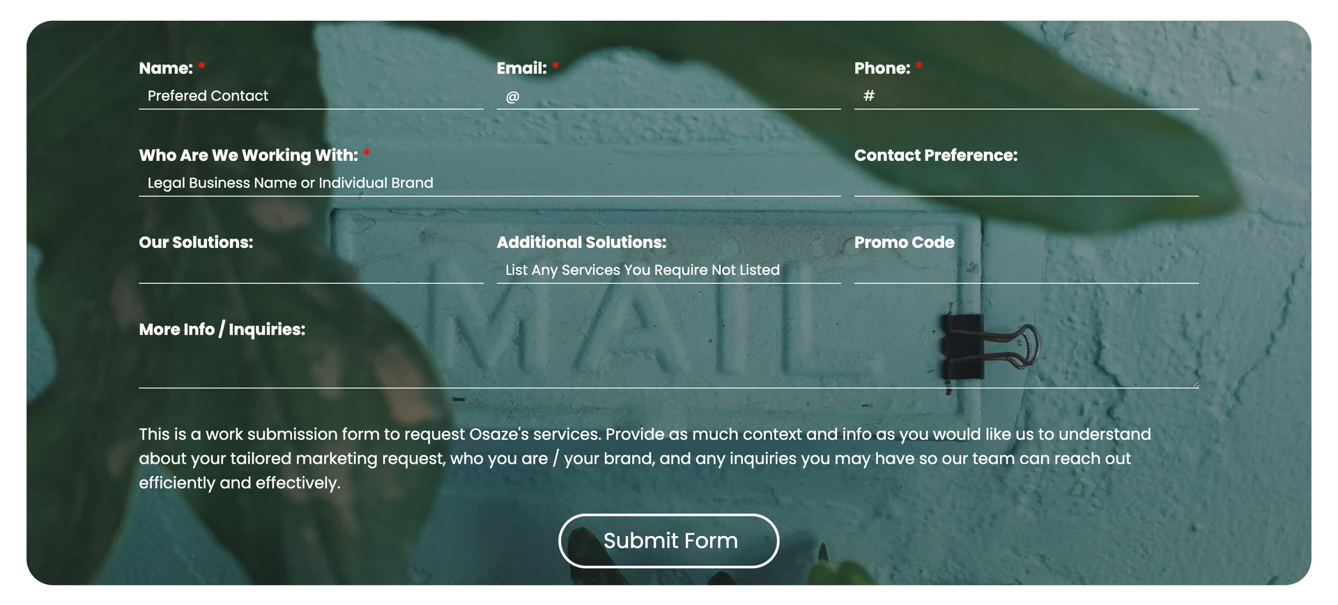 Website hero banner with teal background, white text, and a centered "Submit a Plan" button