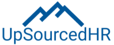 UpSourcedHR logo in blue with stylized roofline icon above the text