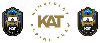 KAT Kimberley Alpine Team logo with two shield emblems and brown-gold text on white background