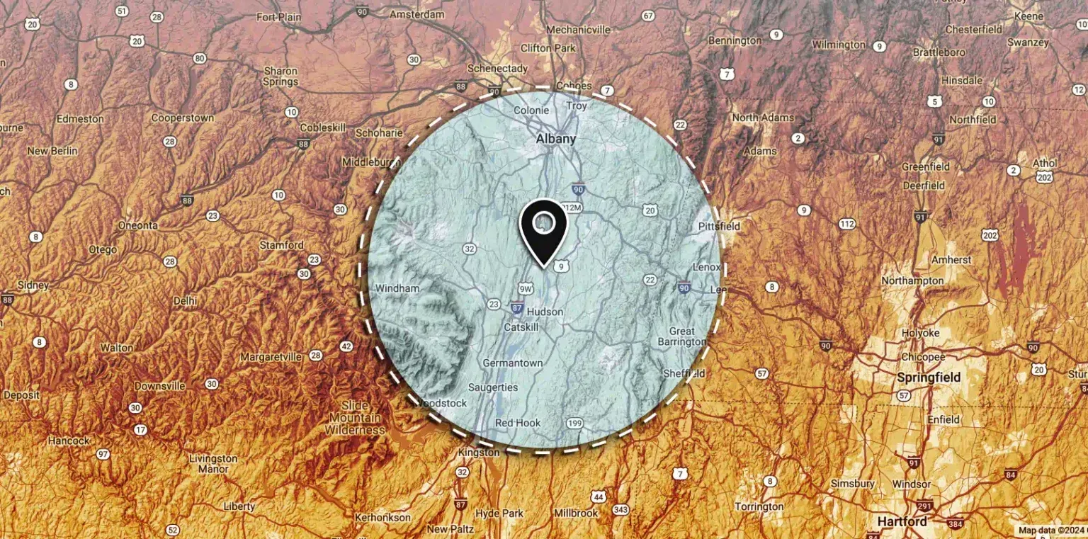 A map with a pin in the middle of it.