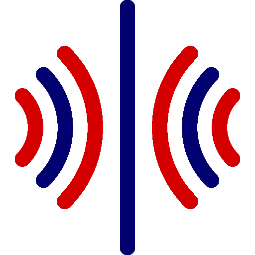 A red and blue flame on a white background