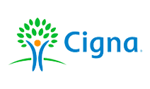 Cigna logo with a green and blue tree icon and blue wordmark on a white background