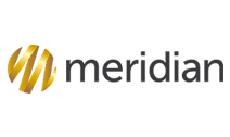 Meridian logo with gold circular emblem and black text on white background