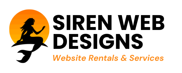 The logo for Siren Web Designs website design show a mermaid sitting on a clam.