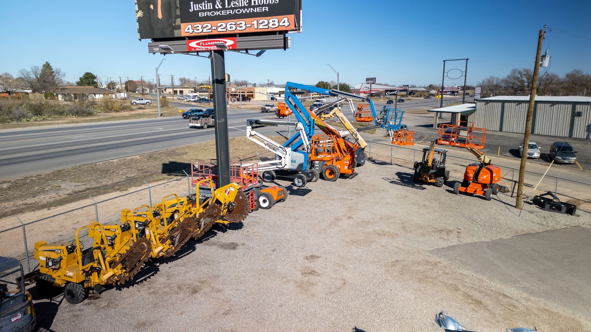 parking lot full of heavy equipment rentals