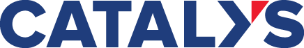 A blue and white logo for catalys on a white background