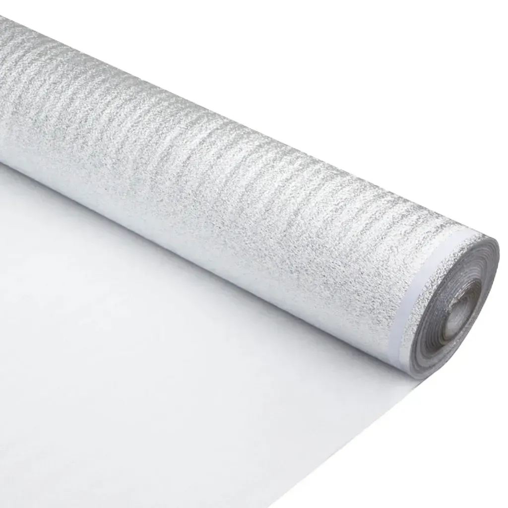 Rollo de papel pintado blanco texturizado sobre fondo blanco.