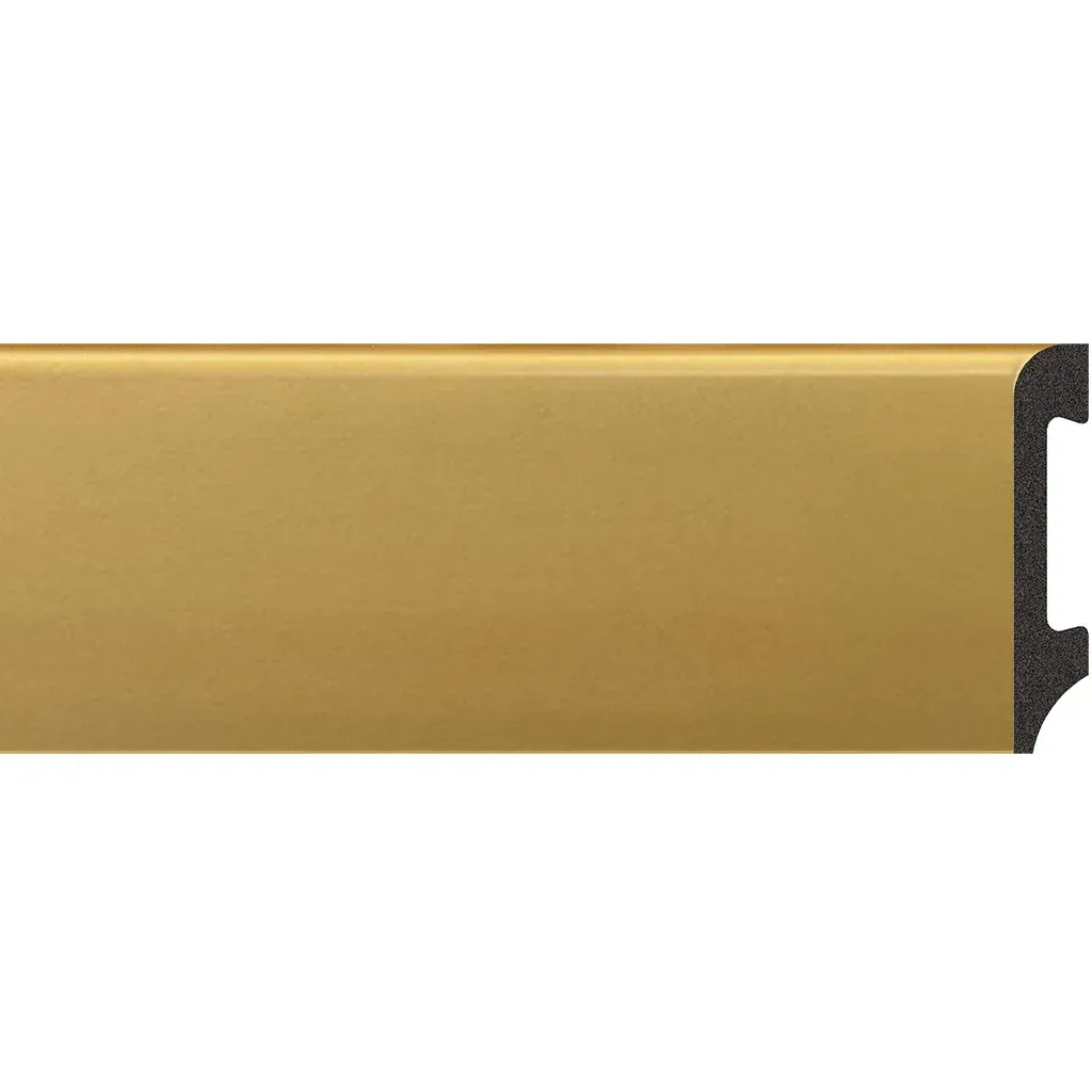 Moldura decorativa de metal dorado con borde negro, mostrada en primer plano sobre un fondo blanco.