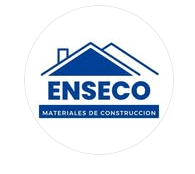 Logotipo de ENSECO en azul con techo estilizado y texto “MATERIALES DE CONSTRUCCION”
