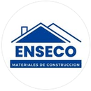 Logotipo de materiales de construcción ENSECO en azul con icono de tejado de casa