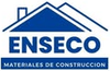 Logotipo de materiales de construcción ENSECO con icono de techo azul y texto en español sobre fondo blanco.