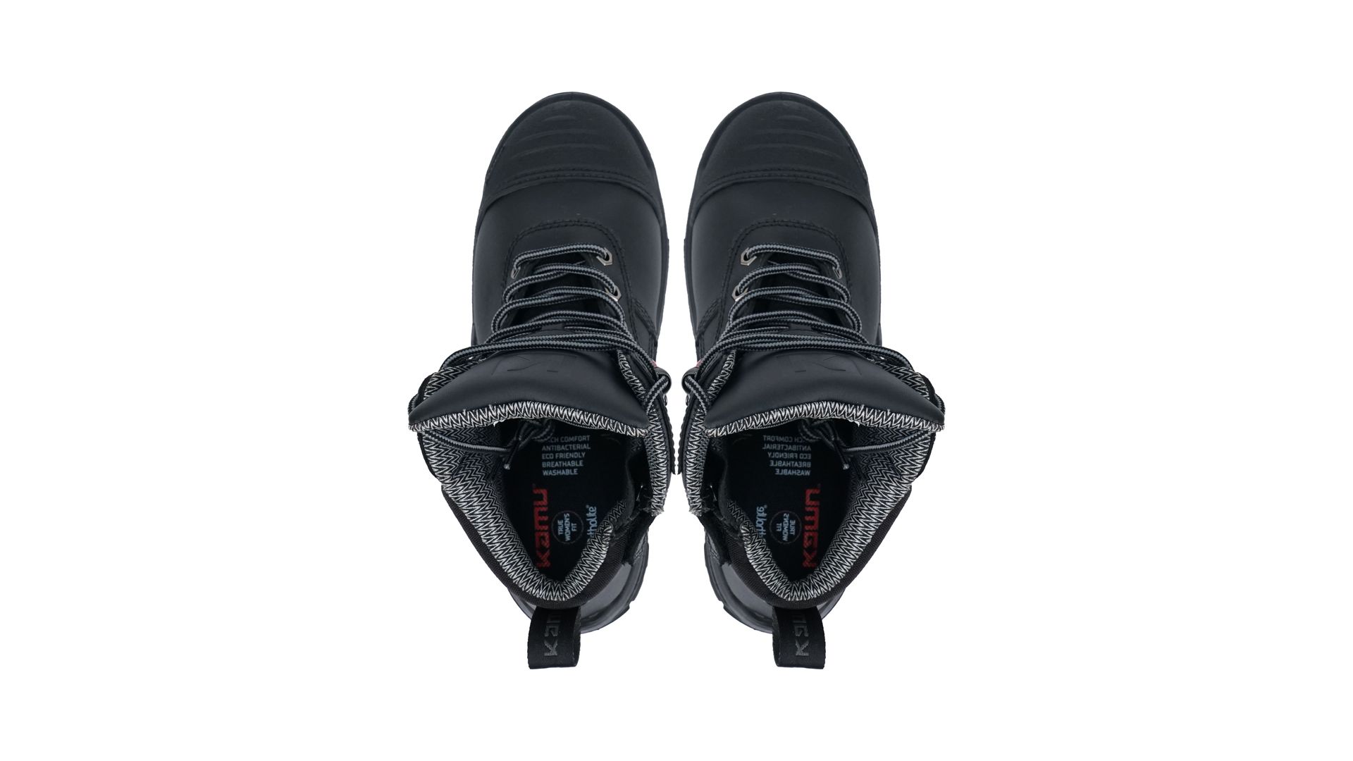 A pair of black boots on a white background.