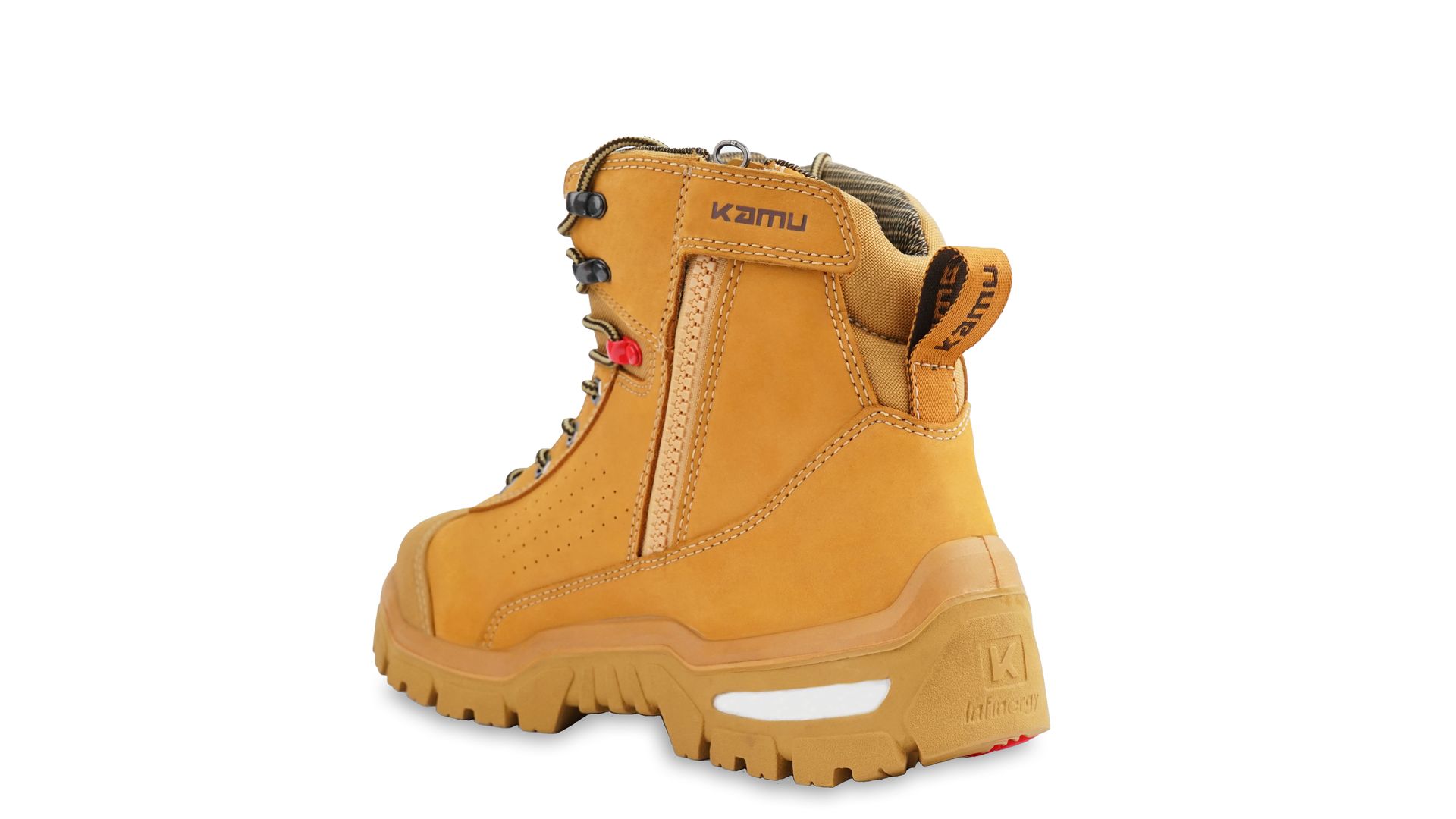A pair of brown boots with a zipper on the side on a white background.