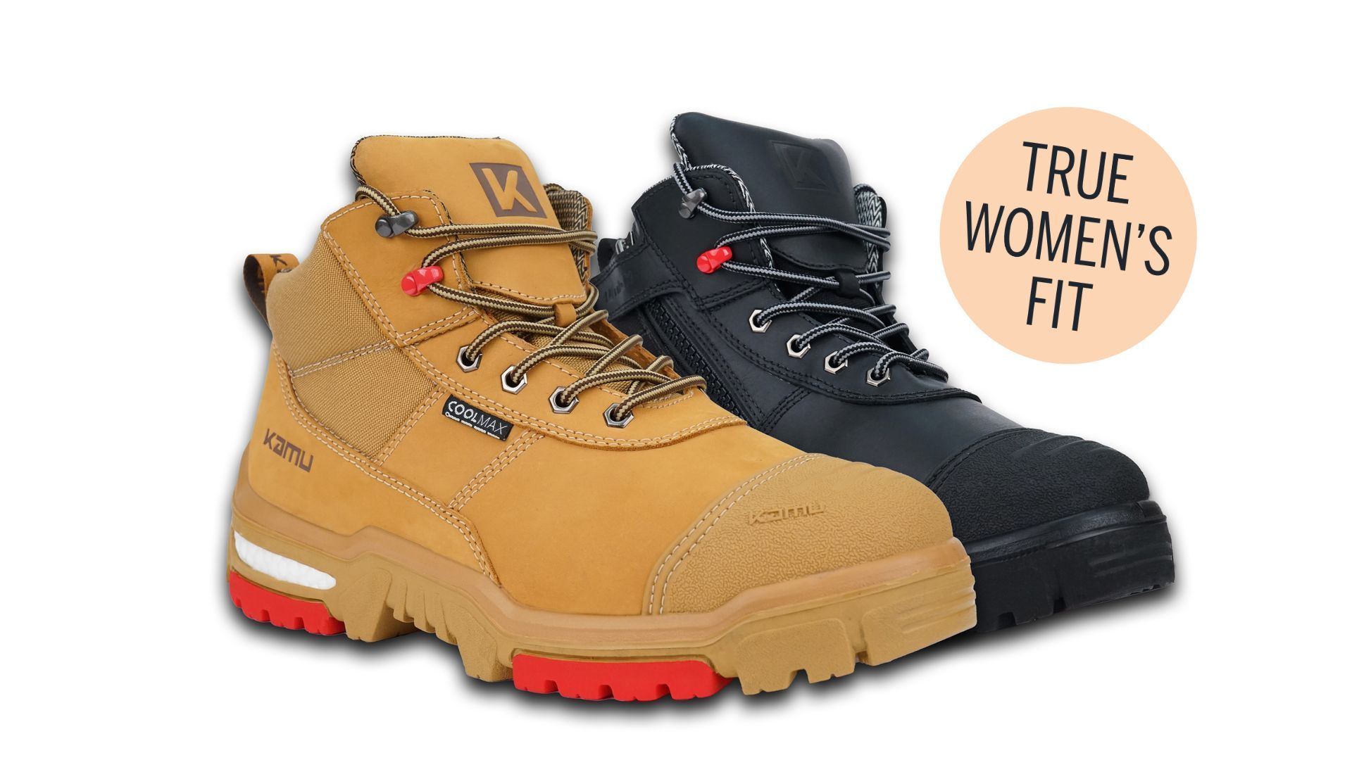 A pair of work boots that are true women 's fit