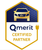Qmerit Certified Partner badge with car icon and charging plug. Gold and blue colors.