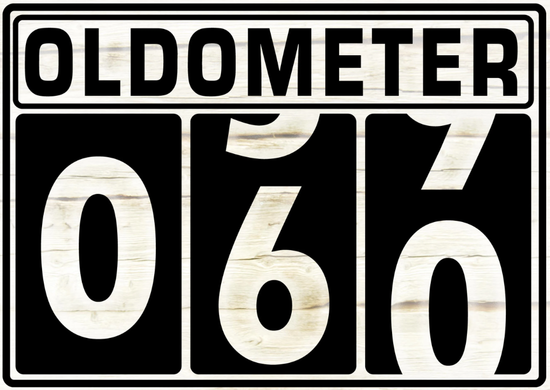 A black and white sign that says `` oldometer 066 '' on a white background.